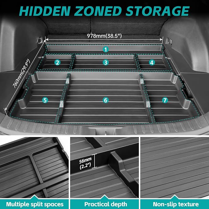 Hidden Trunk Organizer Tray Compatible with 2019-2025 Toyota RAV4 LE XLE XSE Hybrid (Not Prime), Hidden Toolbox Storage Box Fit for RAV4 Trunk Cargo Divider Accessories