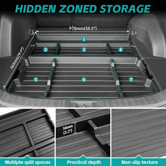 Hidden Trunk Organizer Tray Compatible with 2019-2025 Toyota RAV4 LE XLE XSE Hybrid (Not Prime), Hidden Toolbox Storage Box Fit for RAV4 Trunk Cargo Divider Accessories