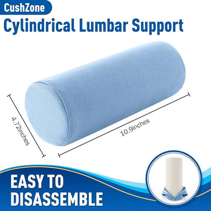 Lumbar Roll Support Pillow for Office Chair, Car, Gaming Chair, Memory Foam Back Cushion with Washable Cover for Relieving Back Pain & Improving Posture,Light Blue