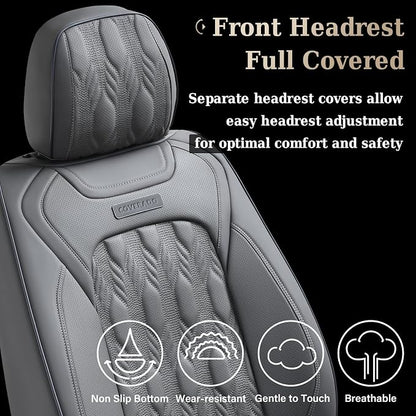 Coverado Car Seat Cover Full Set, Front and Back Seat Covers for Cars, 5 Seats Luxury Leather Seat Covers, Waterproof Car Seat Protectors, Gray Driver Seat Cushions Fit for Most Vehicles