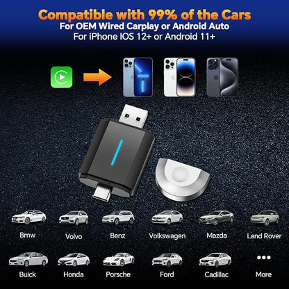 Master Cables 2 in 1 Wireless Carplay Adapter for Apple CarPlay & Android Auto, USB A & USB C Dongle Converts Wired to Wireless, Compatible with Cars from 2016, Plug & Play