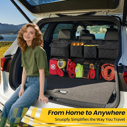 Car Trunk Hanging Organizer 3D Textured Ripple Design, Cotton-Padded Farewell to Collapse, Reinforced Stitching, Extra-Wide Pocket, Backseat Grocery Storage Bag with 8 Pockets for SUV,Truck,Van