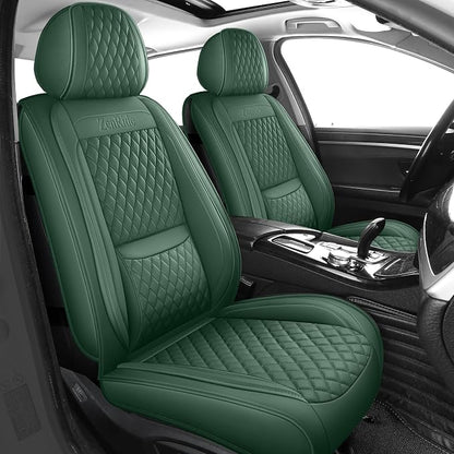 Front Car Seat Covers Set of 2,3D Contoured with Lumbar Support Waterproof Nappa Leather Automotive Seat Covers for SUV Truck Sedan,Universal Anti-Slip Seat Cover with Backrest Style2 Dark Green