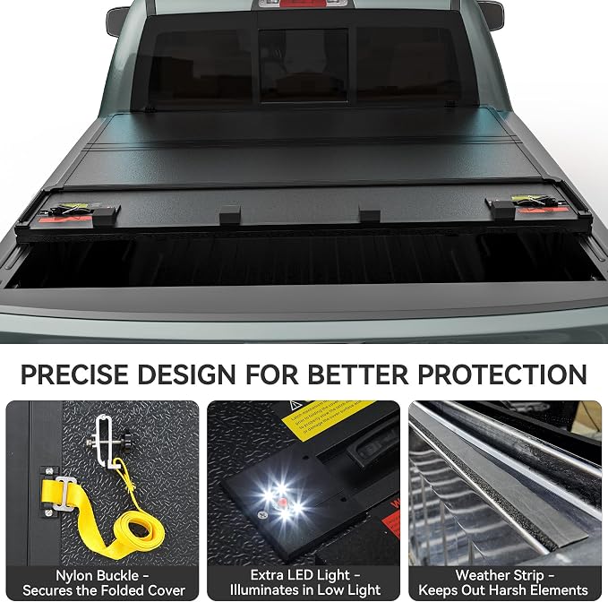AUTOSAVER88 Hard Quad Fold Truck Bed Tonneau Cover Fit for Dodge Ram 1500 2002-2023, Dodge Ram 2500 3500 2003-2026 with 8ft Bed Without Rambox