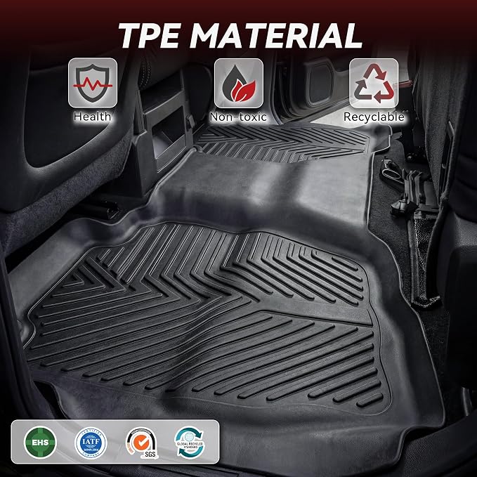 YITAMOTOR Floor Mats Compatible with 2014-2018 Chevy Silverado Double Cab 1500 / GMC Sierra 1500 Double Cab, 2015-2019 2500 HD/3500 HD, Custom Fit All Weather Floor Liners Accessories , 1st & 2nd Row