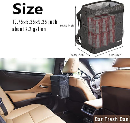 SIBOFUEGO Cute Car Trash Can with Lid – Multipurpose Collapsible Trash Bin for Car, Leak-Proof Organizer, Waterproof Garbage Can with Storage Pockets & Adjustable Straps, 2 Gallons (Black Leopard)