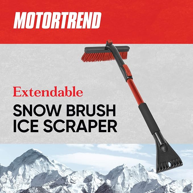 BDK Motor Trend Ice Scraper with Extendable Handle and Rotating Brush Head - Tough Rubber Grip Snow Brush/Broom/Frost Remover for Car and Truck Windshields/Mirrors, Winter Storm Survival Kits