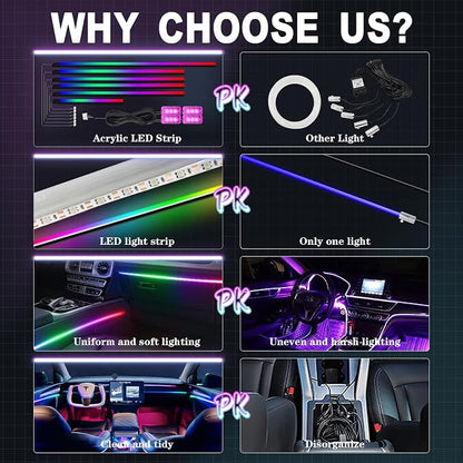 Dreamcolor Acrylic Interior Car Light 10 in 1 Automotive Ambient Light Kits with APP Control 16 Million Color 175 inches Fiber Optic Car LED Strip Light, RGB Music Sync Sound Activated Neon Light Kits