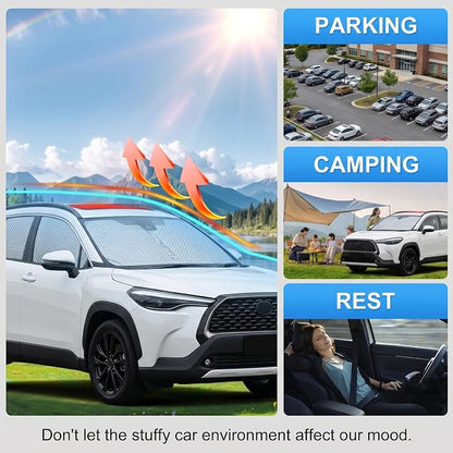 Custom Fit Windshield Sun Shade for Toyota Corolla Cross 2022-2026 | Custom Fit Windshield Cover, Blocks UV Rays, Double-Layer Heat Shield, Durable Frame, Easy Fold & Storage