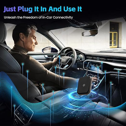 Wireless CarPlay Adapter for Apple iPhone, Convert Wired CarPlay to Wireless, Mini Car Play Dongle w/Plug & Play Bluetooth Connection, 2 USB-A to Type-C Converter for More Car Types (Black, Medium)