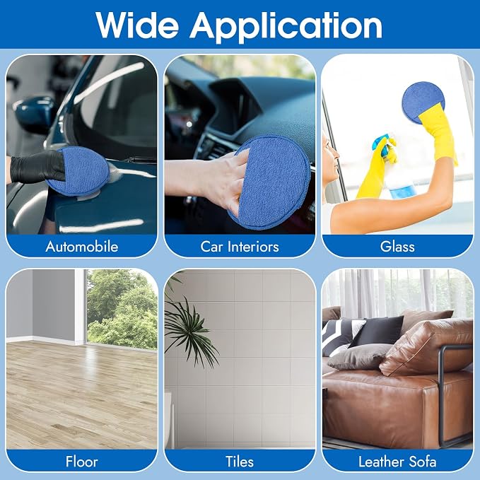 10 Pack Wax Applicator Pads, Microfiber Applicator Pad with Finger Pocket, Foam Car Wax Applicator Pad for Car Cleaning and Polishing (Blue)