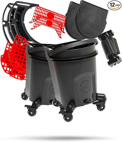 Adam's Double Complete Premium Detailing Bucket - Car Wash Bucket with Grit Guard, Seat Pad, Organization Rack, Drain Plug, 2 Locking Wheels | Innovative Detail 5 Gallon Bucket Kit System