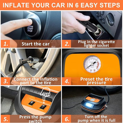 131 Pieces Car Emergency Safety Kit Bag with Air Compressor Jumper Cable Tire Pressure Gauge Roadside Emergency Car Kit for Vehicles