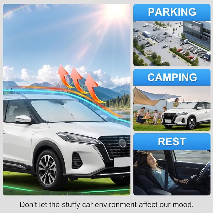 Custom Fit Windshield Sun Shade for Nissan Kicks 2025-2026 | Perfect Vehicle Fit, Cooler Interior, Blocks UV Rays, Stronger Frame, Easy Fold & Store