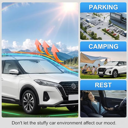 Custom Fit Windshield Sun Shade for Nissan Kicks 2025-2026 | Perfect Vehicle Fit, Cooler Interior, Blocks UV Rays, Stronger Frame, Easy Fold & Store