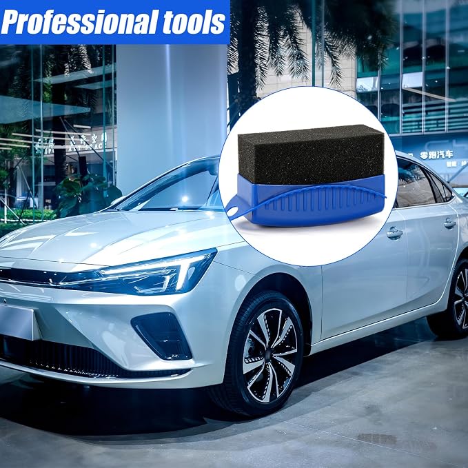 NQEUEPN 2pcs Tire Shine Sponge Pad, Reusable Tire Shine Applicator with Ergonomic Rectangular Box Auto Detailing Wheel Cleaner Car Tire Brush for Car Cleaning Supplies (Blue)