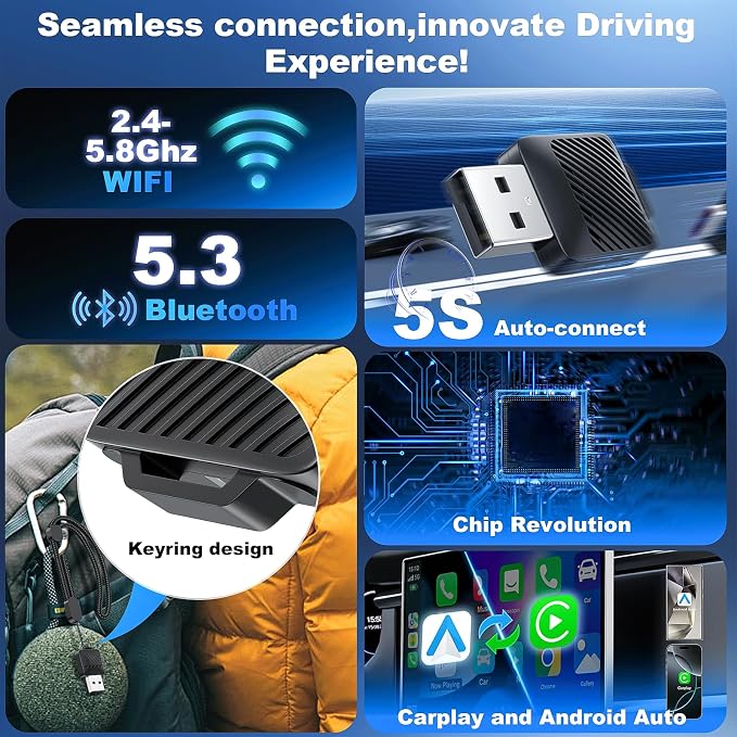2-in-1 Wireless CarPlay & Android Auto Adapter, Mini USB Design for Cars with Built-in Wired Apple CarPlay 2025 Upgrade Plug & Play CarPlay Dongle Converts Wired CarPlay to Wireless, Fast Auto-Connect