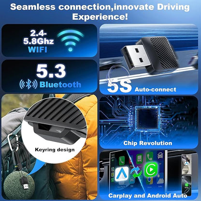2-in-1 Wireless CarPlay & Android Auto Adapter, Mini USB Design for Cars with Built-in Wired Apple CarPlay 2025 Upgrade Plug & Play CarPlay Dongle Converts Wired CarPlay to Wireless, Fast Auto-Connect