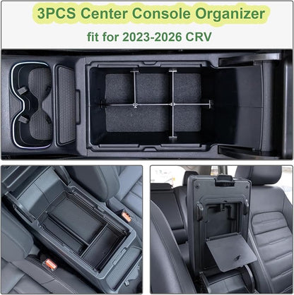 PIMCAR 3-Piece Organizers for Honda CRV 2023-2025 2026 Center Console Organizer Set | Custom Fit Armrest Tray, Hidden Storage Box & Armrest Dividers | Durable ABS Material Car Accessories