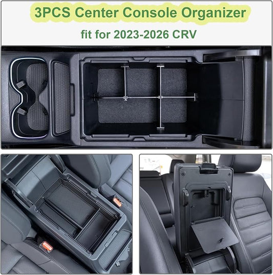 PIMCAR 3-Piece Organizers for Honda CRV 2023-2025 2026 Center Console Organizer Set | Custom Fit Armrest Tray, Hidden Storage Box & Armrest Dividers | Durable ABS Material Car Accessories