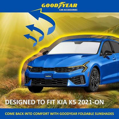 Goodyear Foldable Windshield Sunshade for Kia K-5 2021-2026, Car Accessories, Sunshade Cover, Sun Shade Car Windshield, Window Sun Blocker - GY008350