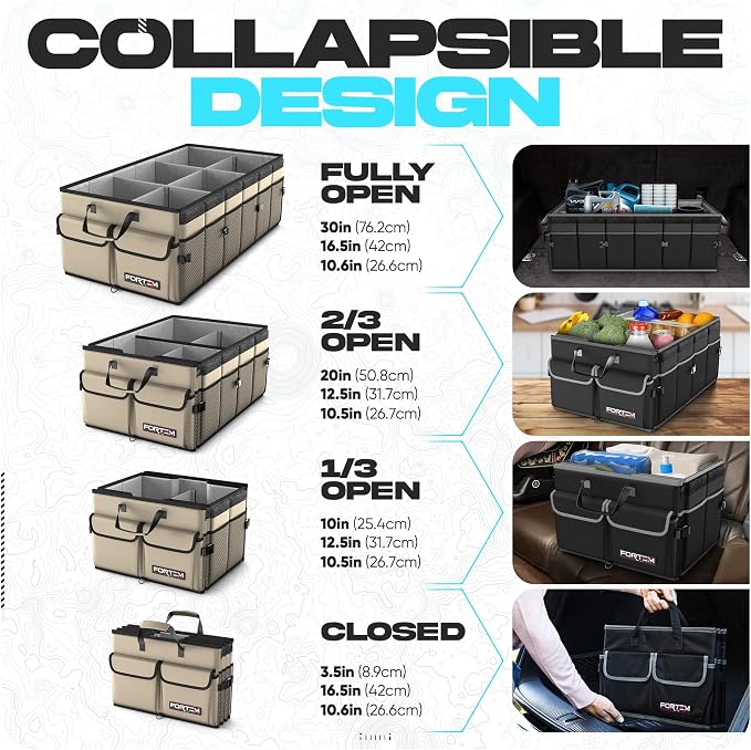 FORTEM Trunk Organizer with Cooler For SUV Car Trunk, Foldable Storage, Car Accessories for Women Men, Collapsible Bag, 600D Oxford, Non Slip Bottom, Straps, Soft Cover (105L)