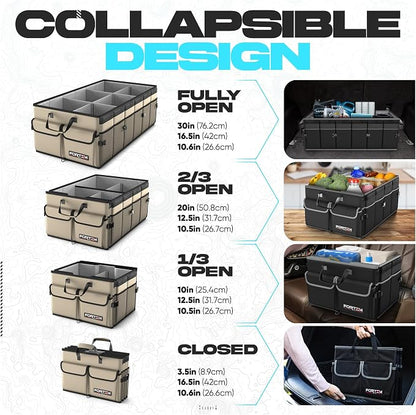 FORTEM Trunk Organizer with Cooler For SUV Car Trunk, Foldable Storage, Car Accessories for Women Men, Collapsible Bag, 600D Oxford, Non Slip Bottom, Straps, Soft Cover (105L)