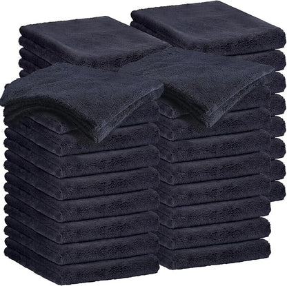 Shimeyao 40 Pcs 16 x 16 Inch Edgeless Microfiber Plush Towels for Cars Detailing Drying Wash Polishing Absorbent Cleaning Cloths, 500 GSM (Black)