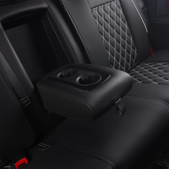 JOJOBAY Car Seat Covers for Dodge Ram,Fit 2009-2025 1500/2500/3500 HD Pick-up Truck,Crew,Regular,Quad,Mega Cab,Waterproof Synthetic Leather Seat Covers(5PCS-Full Set,Black-White)