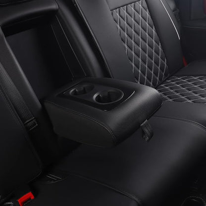 JOJOBAY Car Seat Covers for Dodge Ram,Fit 2009-2025 1500/2500/3500 HD Pick-up Truck,Crew,Regular,Quad,Mega Cab,Waterproof Synthetic Leather Seat Covers(5PCS-Full Set,Black-White)