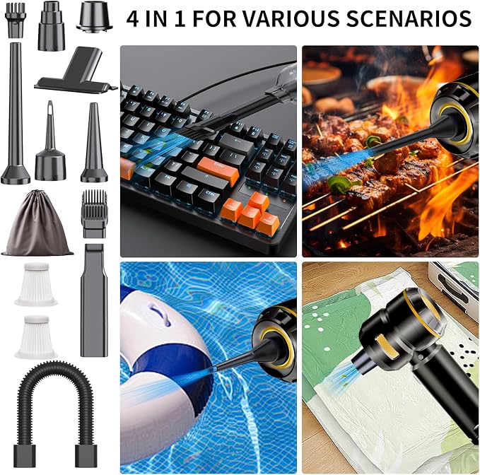 WINWEND Car Vacuum Cleaner High Power - 22000PA Portable Cars Vacuum 4 in 1 Compressed Air Duster & Air Blower & Pump Hand Held Vacuum Cordless with Brushless Motor for Car Home Office Black