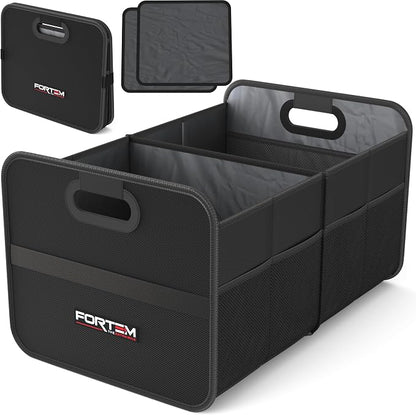FORTEM Car Trunk Organizer, Collapsible Two Compartment Organizer, Foldable SUV & Truck Storage for Car Accessories for Women Men, Non Slip Bottom, Sturdy Side Walls, Strong Handles, 45L