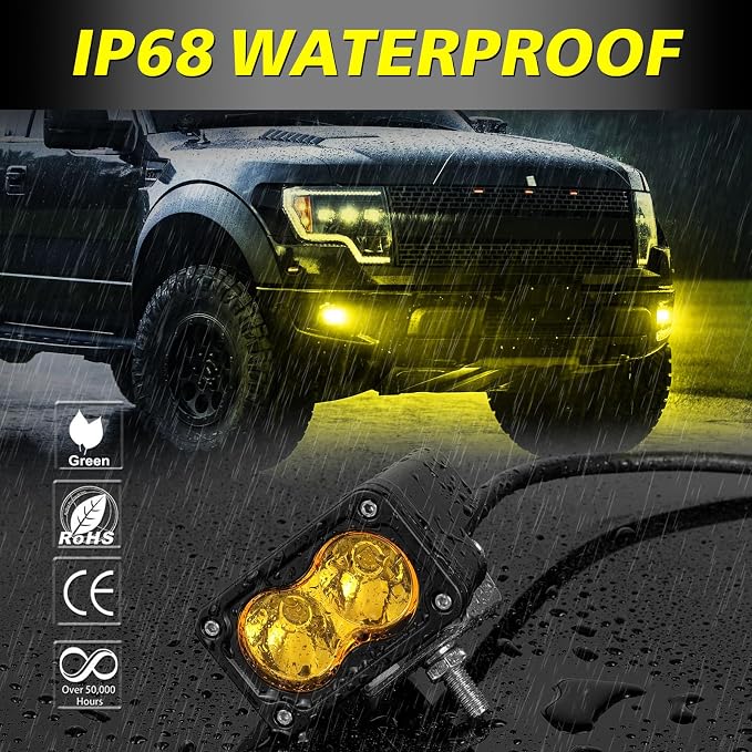 Yellow LED Pods 3 Inch 40W CREE LED Yellow Fog Lights | Spot Beam Small Offroad Driving Pods Lights Auxiliary Light Pods 2PCS for Truck Dirt Bike SUV UTV ATV Snowmobile Surron