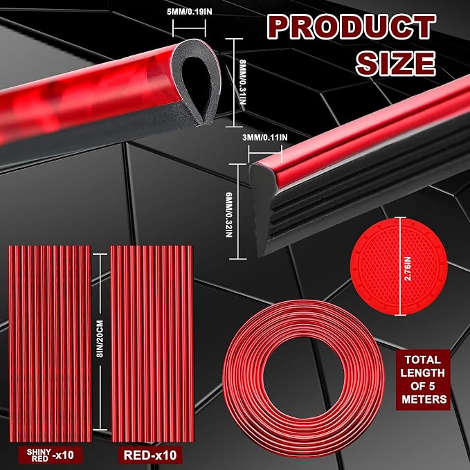 Frienda 25 Pack Universal Car Vent Trim Strips and Cup Mats Set 20 Pcs 16 Feet Air Conditioner Outlet Decor with Installation Tool 4 Pcs Non Slip Cup Holders Mats DIY Trim Accessories(Red)
