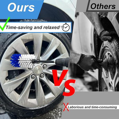 Wheel Brush Kit, Soft Drill Wheel Cleaner Brush, No Scratches Highly Dense Car Cleaning Brush Set for Wheels, Rims, Engines, Exhaust(Blue/White,2Pcs)