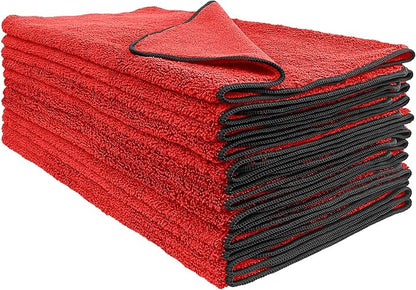 Detailer's Preference Dual Pile 400 GSM Microfiber Towels with Black Trim, All-Purpose Terry Weave Cleaning Cloths for Auto, Home, Boat, Scratch-Free & Reusable, 16x24 Inches, 12-Pack