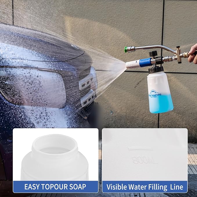FENG PAI Foam Cannon for Pressure Washer with Dual Connector Accessory & 7 Sprayer Nozzles, Dual Lance Soap Cannon, Double Tip Soap Attachment for Foam Blaster, 1/4" Quick Connect, 3600 PSI (White)