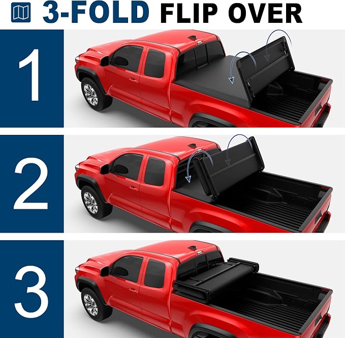 MOSTPLUS Tri-Fold Soft Truck Bed Tonneau Cover Compatible for 2016 2017 2018 2019 2020 2021 2022 2023 Toyota Tacoma Fleetside 5 FT Feet Bed | 60.5 Inch On Top