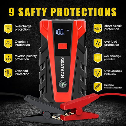 Scatach 5000A Jump Starter, 12V Jump Starter Battery Pack Portable (up to 9.0L Gasoline and 7.0L Diesel Engine), Car Battery Jump Starter Jump Box with LED Light and Jumper Cables