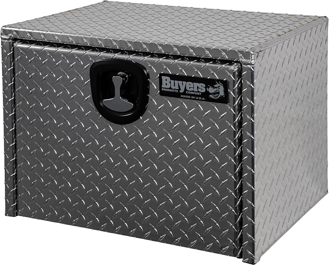 Buyers Products 1705100 Diamond Tread Aluminum Underbody Truck Tool Box, 18 x 18 x 24, Made in USA, .100 in. Thick, Corrosion Resistant, Locking Compression Latch, Secure Storage for Work Trucks