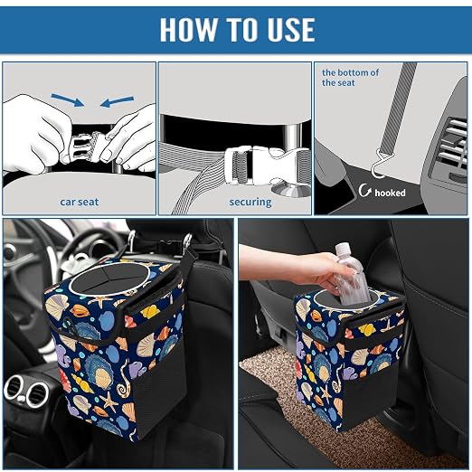 Car Trash Can – Multi-Purpose, Lightweight and Portable with Durable Water-Resistant Coating, No Installation Required, Practical and Ample Capacity, Variety of Colors.Conch Shell