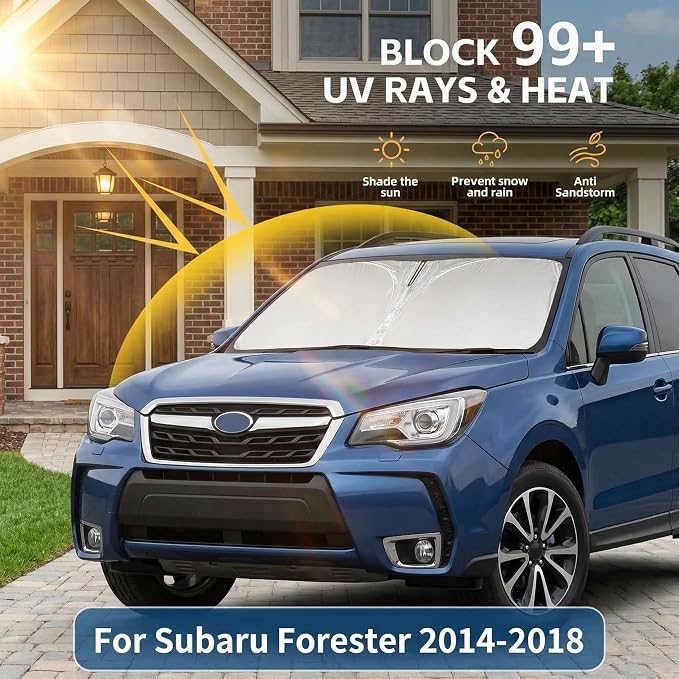 for Subaru Forester 2014-2018 Windshield Sun Shade Front Window Shade Custom Fit Forester Accessories Sun Visor Foldable Shade Blocks UV Rays Summer Must Have Car Accessories