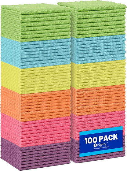 Orighty Microfiber Cleaning Cloth, 100 Pack Microfiber Towels for Cars, Multi-Purpose Shop Towels Cleaning Rags Bulk for Car, Home, Kitchen, 12 x 11 inch
