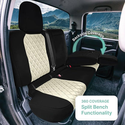 FH Group Custom Fit Car Seat Covers Specifically Made for 2022-2026 Nissan Frontier, Rear Set Beige Ultraflex Neoprene Waterproof Automotive Seat Covers for Pickup Truck, Nissan Accessories
