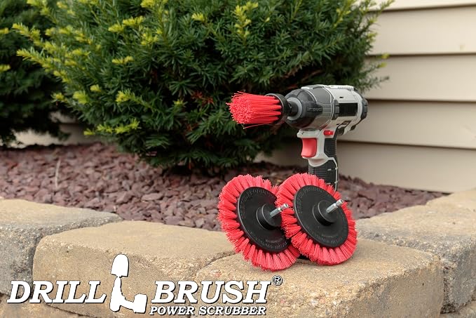 Drillbrush Hard Bristle Cleaning Brush for Crevices and Gaps - Drill Brush Attachments for Cleaning Brick and Cement - Brick Fireplace Cleaner Brushes - Cemetery Headstone Cleaner Kit for Graves
