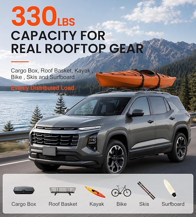 330 LBS Lockable Roof Rack Cross Bars Fit for 2025-2026 Chevrolet Equinox with Raised Side Rails (NOT for EV), Aluminum Crossbars for Rooftop Cargo Carrier Kayak Bike, Sunroof Friendly