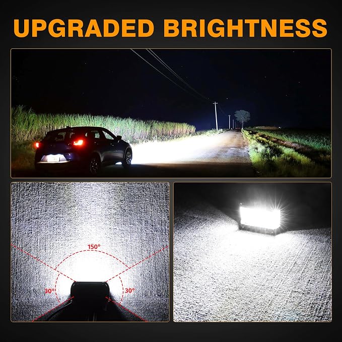 Side Shooter LED Pod Lights, Muto-Beam 2PCS 4 Inch Quad Row Light Pods LED Fog Lights Off Road Driving Lamps Waterproof Spot Flood Combo Lighting Work Light for Truck UTV ATV Pickup SUV Boat