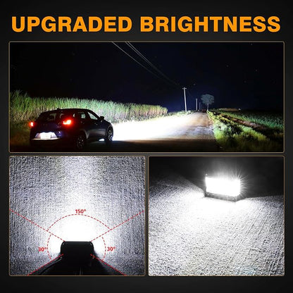 Side Shooter LED Pod Lights, Muto-Beam 2PCS 4 Inch Quad Row Light Pods LED Fog Lights Off Road Driving Lamps Waterproof Spot Flood Combo Lighting Work Light for Truck UTV ATV Pickup SUV Boat
