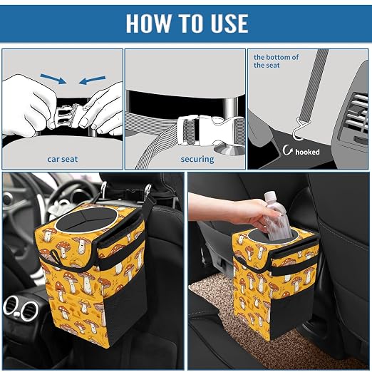 Car Trash Can – Multi-Purpose, Lightweight and Portable with Durable Water-Resistant Coating, No Installation Required, Practical and Ample Capacity, Variety of Colors.Mushroom