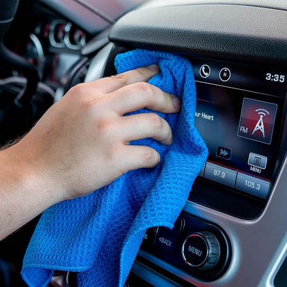 Tommy Blue Waffle Weave Microfiber Towels 16"x16" 340 GSM 120 Count | Streak-Free Glass, Super Absorbent, Lint-Free, Professional Car Detailing
